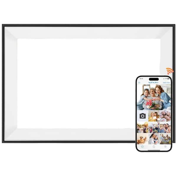 10.1 in. Digital Picture Frame with Touch Screen, 32GB Storage and Auto-Rotate in Black and White