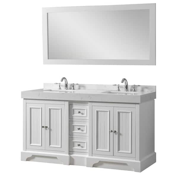 Direct vanity sink Kingwood Exclusive 60 in. W x 23 in. D x 36 in. H Double Sink Bath Vanity in White with Culture MarbleTop Mirror