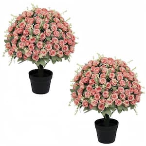 24 in. Pink Artificial Rose - Lifelike Faux Floral Plants - Suitable for Indoor and Outdoor Decoration - 2-Pot Set
