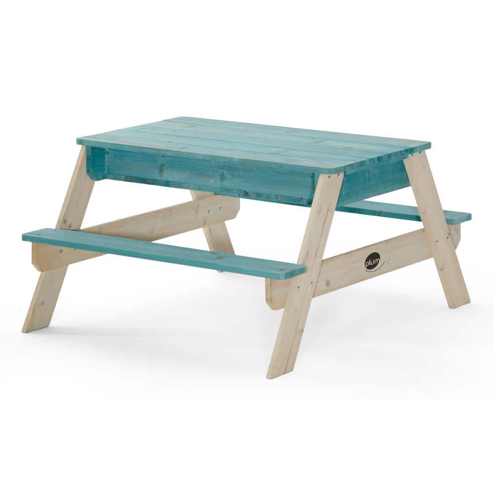 Plum Wooden Circular Picnic Table With Teal Seats