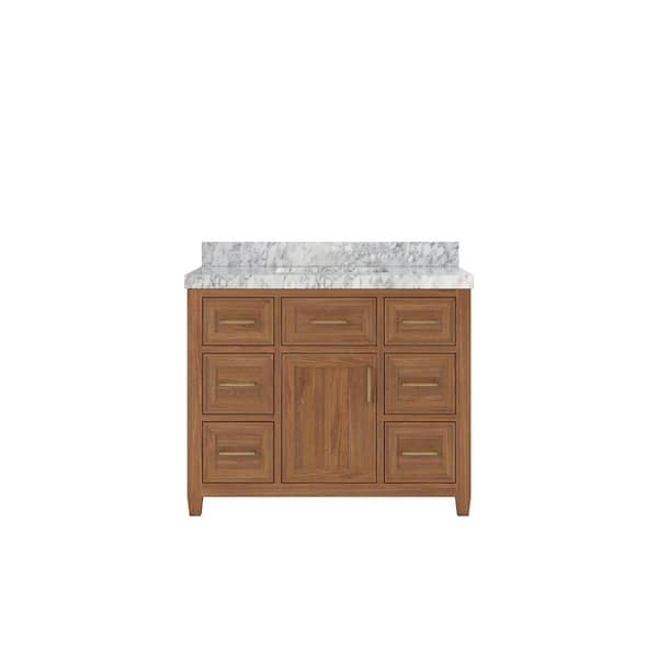 Willow Collections Santa Monica 42 in. W x 22 in. D x 36 in. H Single Sink Bath Vanity in Dark Natural with 2 in. Carrara Marble Top