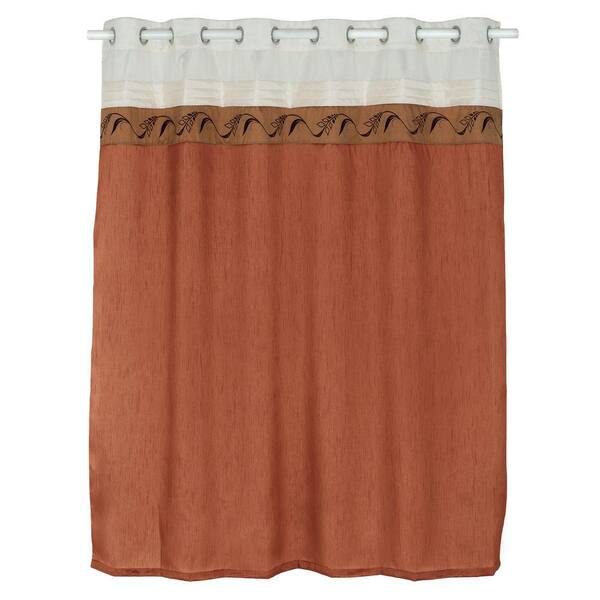 Lavish Home Abilene 72 in. Embroidered Shower Curtain in Brown