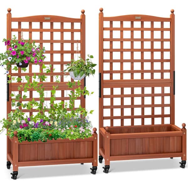 VIVOHOME 48 in. H Fir Wood Free-Standing Planter Raised Beds with Trellis (2-Pack)