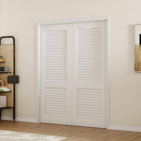 56 in. x 80 in. Louvered MDF, White Primed, Composite Pre-Finished Door Panel Interior Door Slab Without Hinges