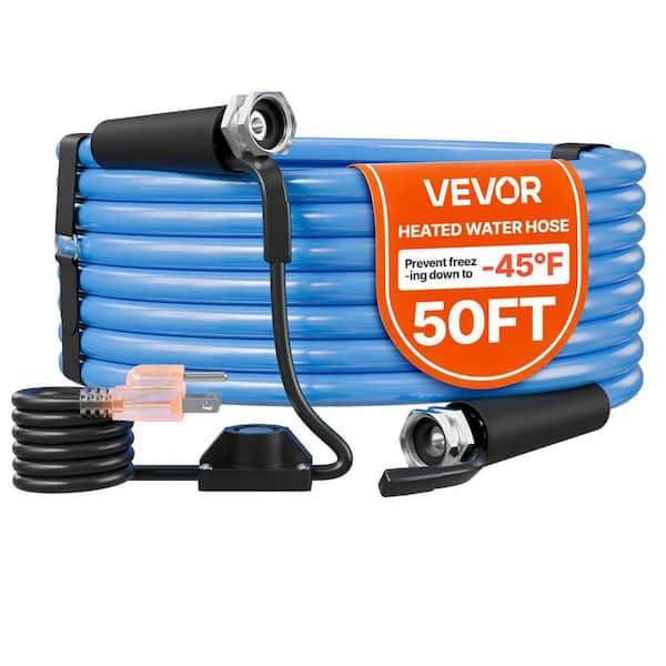 50ft. Heated Water Hose Smooth Surface, Built-in Thermostat, Freeze and Leak-Proof, Lead and BPA Free for RV, Garden