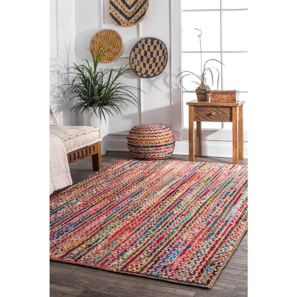 Handmade Braided Blue Cotton 38" Reversible Area Rug