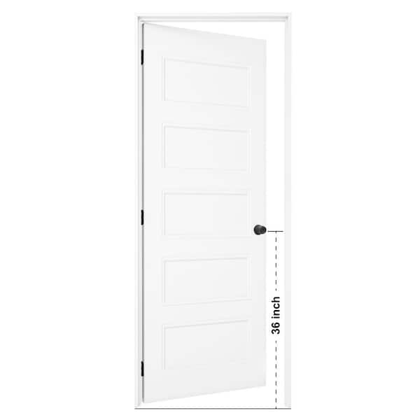 28 in. x 80 in. 5-Panel Left-Handed Painted Solid Core Wood Single Prehung Interior Door with Split Jamb and Lever