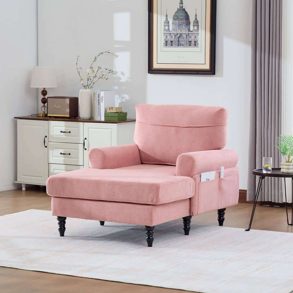Noble House Myra 38.2 in. Pink Chenille Upholstered Rolled Arm Chaise ...