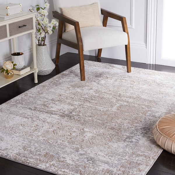 Amelia Beige/Gray 9 ft. x 12 ft. Damask Distressed Area Rug