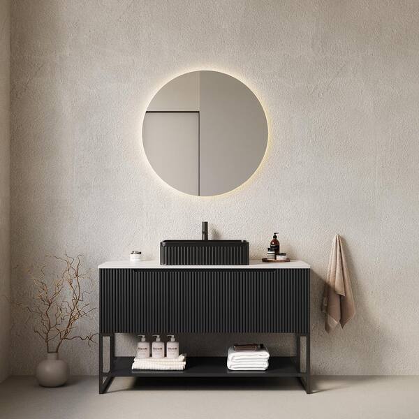 48 in. W x 20 in. D x 34 in. H Single Sink Freestanding Bath Vanity in Black with White Sintered Stone Top