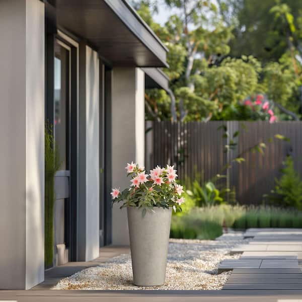 Sapcrete 12 in. Large Light Gray Concrete Round Planter / Pot with Drainage Holes