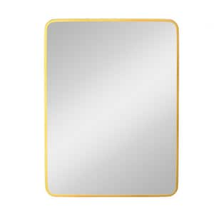 24 in. W x 32 in. H Retangular Framed Floating Bathroom Wall Vanity Mirror in Brushed Gold