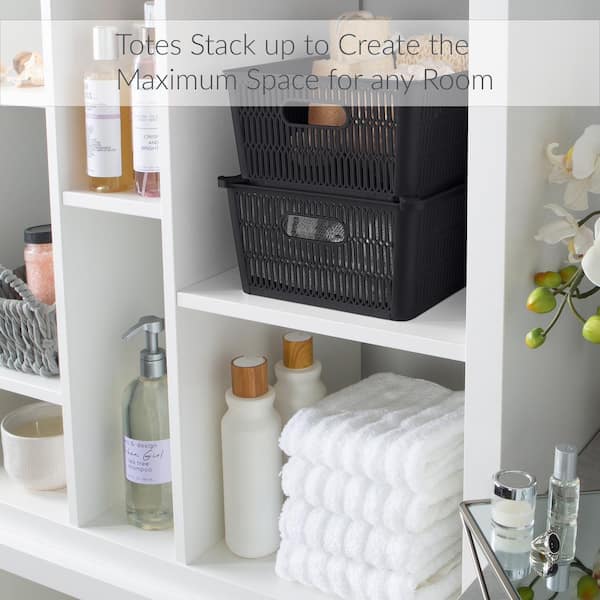 Simplify 4 Pack Slide 2 Stack It Small Plastic Storage Tote Baskets in  White 