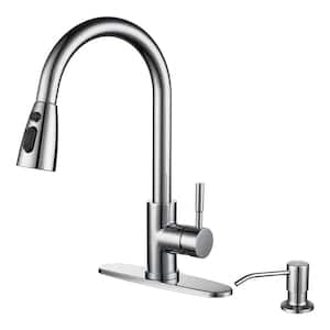 Single Handle Pull Down Sprayer Kitchen Faucet with Soap Dispenser in Chrome