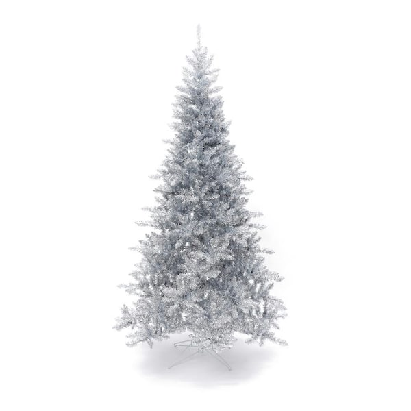 7.5 ft. Silver Artificial Christmas Tree with Cool White Lights Full PreLit Indoor/Outdoor Decor