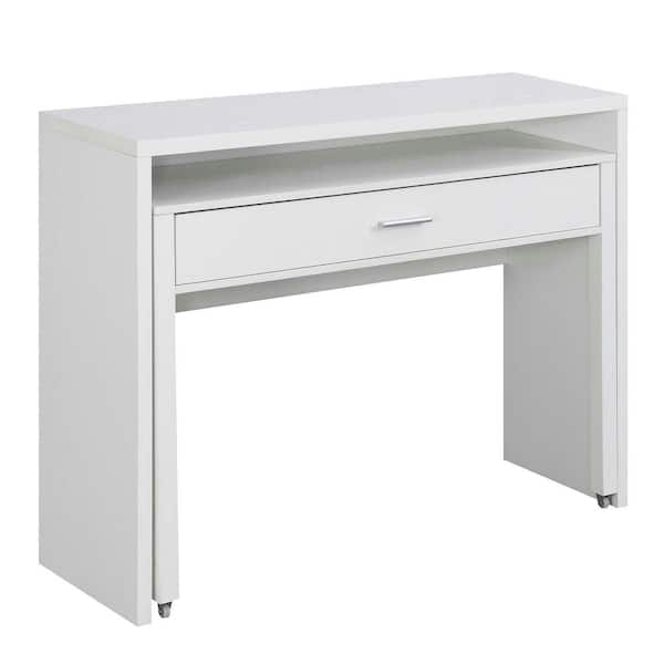 Convenience Concepts Newport JB 47.25 in. Rectangular White Particle Board 1-Drawer Writing Desk with Sliding Shelf and Riser