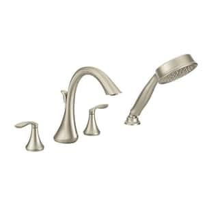 Eva 2-Handle Deck-Mount Roman Tub Faucet Trim Kit with Handshower in Brushed Nickel (Valve Not Included)