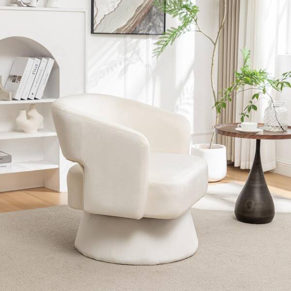 JUJABU White Velvet Accent Armchair 360° Swivel Club Chair for Living Room