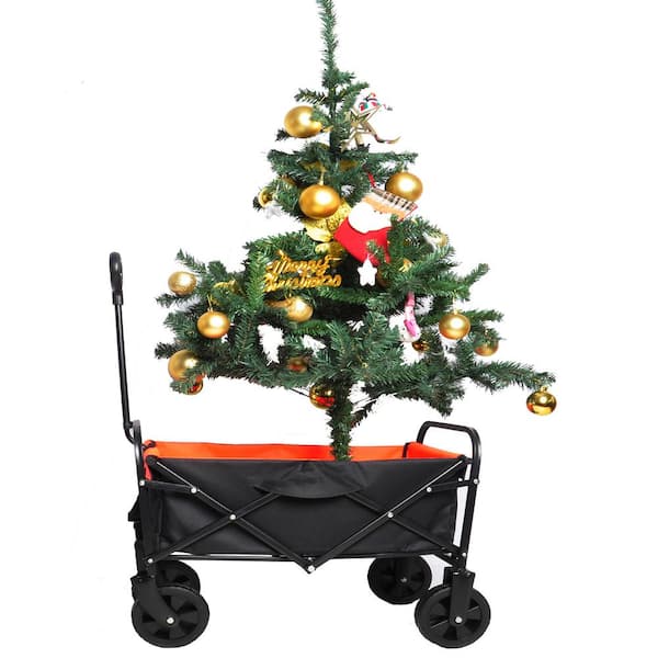 1.35 cu.ft. Black & Dark Yellow Fabric Steel Frame Folding Wagon Garden Cart for Shopping Beach