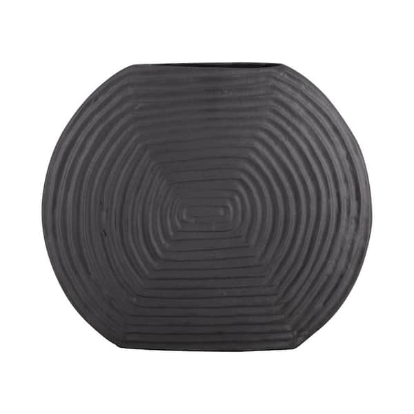 Liv & Skye 9.5 in. Gray Metal Geometric Modern Decorative Vase with Swirl Pattern