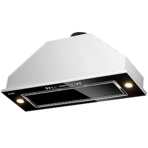 36 in. 600 CFM Convertible Insert Range Hood in Stainless Steel with Black Glass, Carbon Filters, LED Lights and Remote