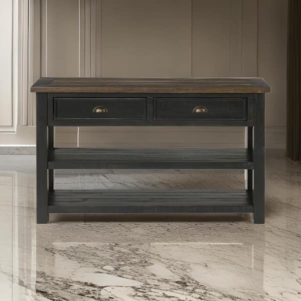 Benjara 50 in. Black and Brown Rectangle Wooden Console Table with 2-Drawers and 2-Shelves