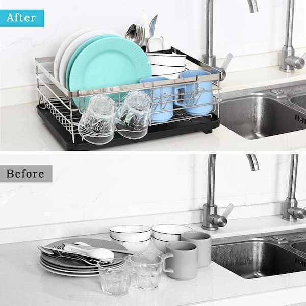 Oumilen Adjustable Stainless Steel Over Sink Dish Drying Rack - Black