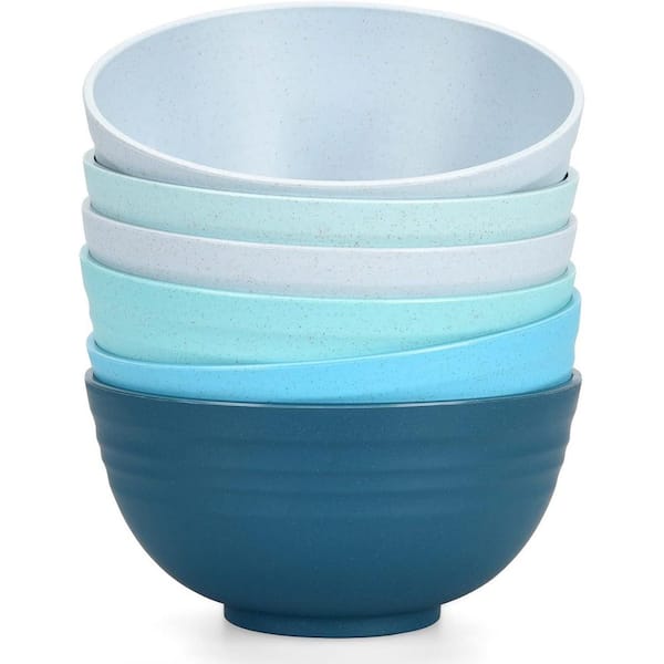 25 fl. oz. Multi Wheat Straw Fiber Cereal Bowl Eco-Friendly Microwave Dishwasher Safe Set of 6 Blue