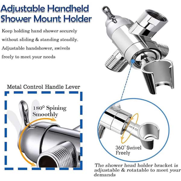 1-Piece Brass 3 Way Universal Shower Arm Diverter Included Holder in Polished Chrome, G 1/2 Shower Diverter Valve