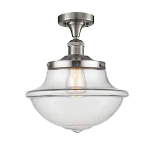 Franklin Restoration Small Oxford 11.75 in. 1-Light Brushed Satin Nickel Semi-Flush Mount with Clear Glass Shade