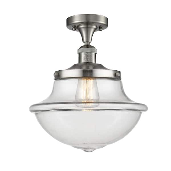 Innovations Franklin Restoration Small Oxford 11.75 in. 1-Light Brushed Satin Nickel Semi-Flush Mount with Clear Glass Shade
