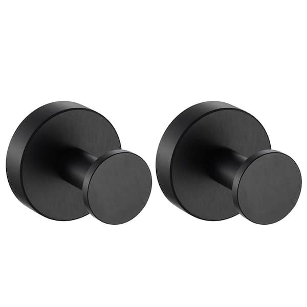 Heemli Round 2-Piece Wall-Mounted Bathroom Robe Hook and Towel Hook with hidden mounting base in Black