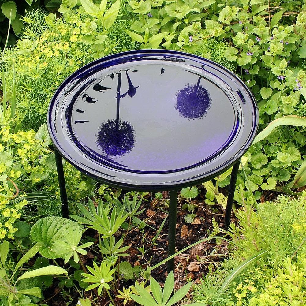 Cobalt Blue Crackle Glass Hanging Birdbath Bowl