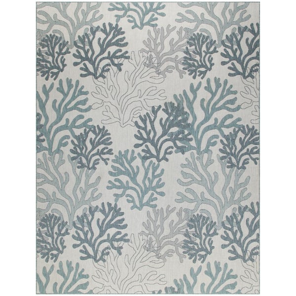 Nourison Garden Oasis Blue 8 ft. x 10 ft. Nature-inspired Contemporary Area Rug