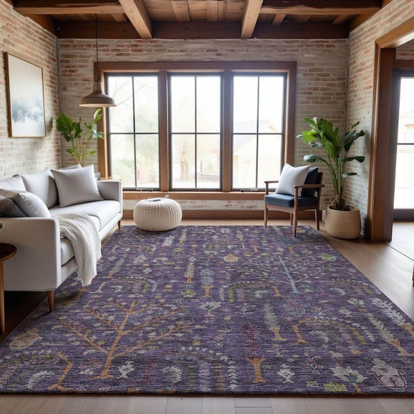 Mayfield Premium Machine Washable Abstract AMF1152 Eggplant 5 ft. x 7 ft. 6 in. Area Rug