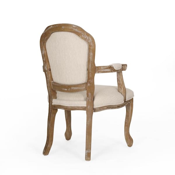 Noble House Huller Beige and Natural Wood and Fabric Arm Chair (Set of 2)  105455 - The Home Depot