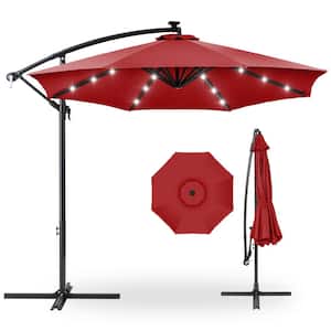 10 ft. Cantilever Solar LED Offset Patio Umbrella with Adjustable Tilt in Red