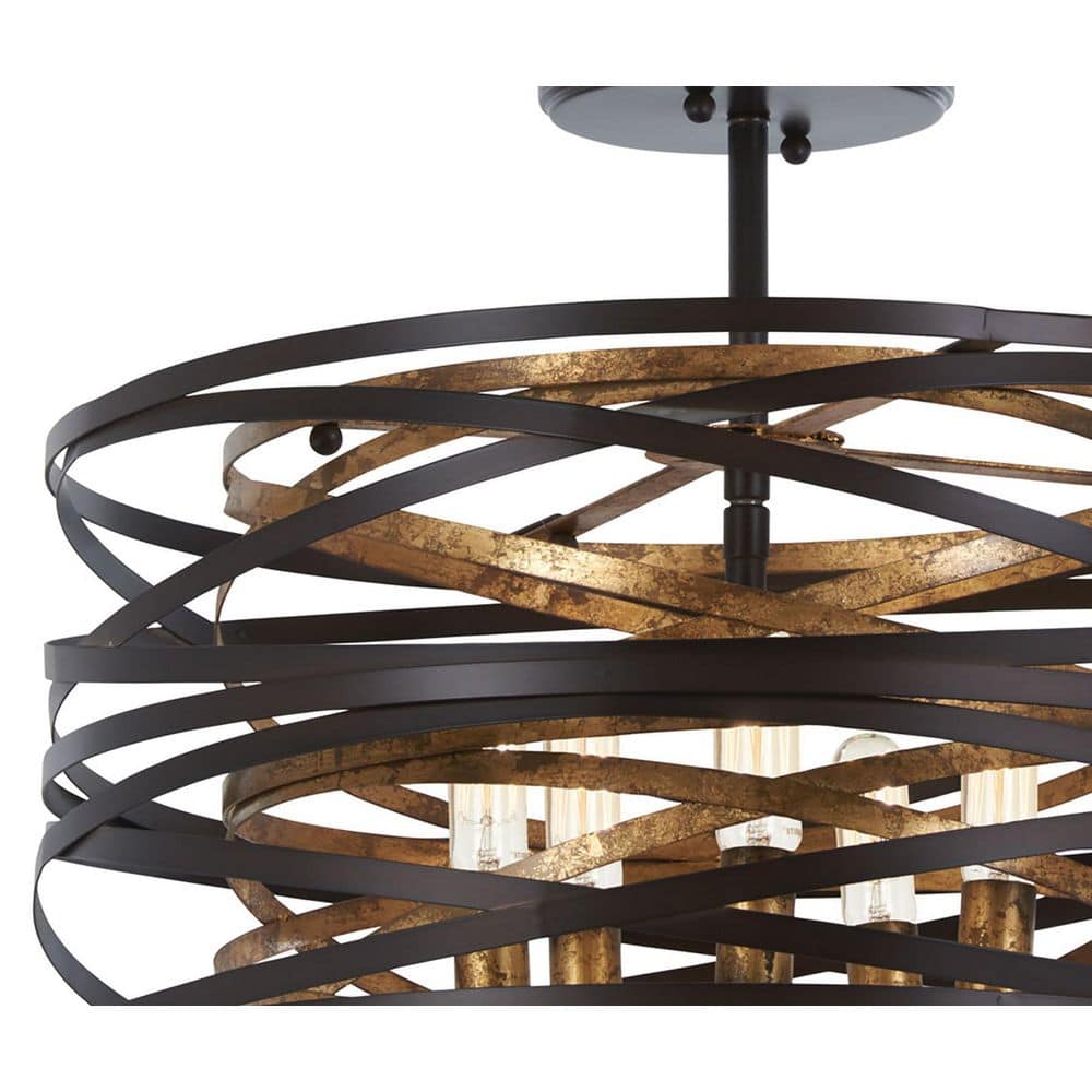 Mosaic Gold & Dark Bronze 5-Light Pendant Chandelier with Adjustable Height