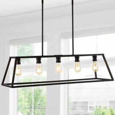 Floyd 38 in. 5-Light Adjustable Iron Farmhouse Vintage LED Dimmable Pendant, Oil Rubbed Bronze