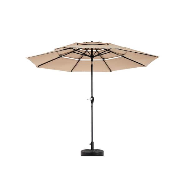 Unbranded 10 ft. Aluminium Market Patio Umbrella, 3-Tier Auto-Tilt Umbrella, in Khaki for Backyard, Poolside, Lawn and Garden