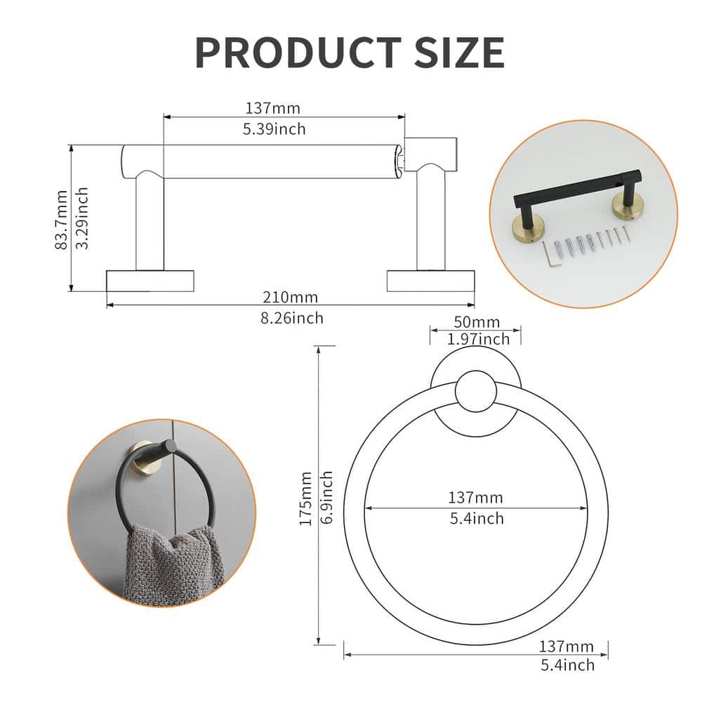 2-Piece Bath Hardware Set With Towel Ring Toilet Paper Holder Toilet Paper Roll Holder
