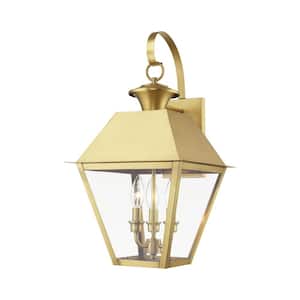 Helmsdale 22 in. 3-Light Natural Brass Outdoor Hardwired Wall Lantern Sconce with No Bulbs Included