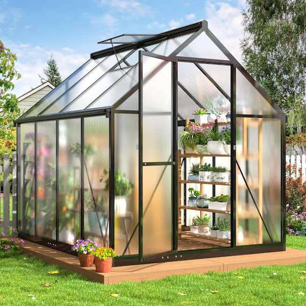 VIWAT 6 ft. W x 7 ft. D Greenhouse for Outdoors, Polycarbonate Greenhouse with Quick Setup Structure and Roof Vent, Black