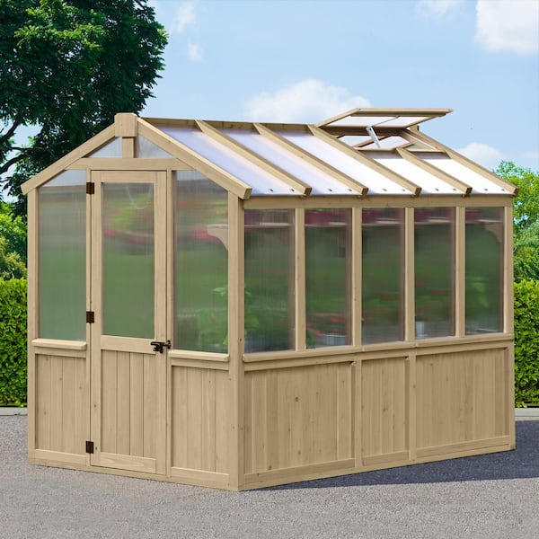 Yardistry Meridian 9.7 ft. x 6.7 ft. Garden Plant Greenhouse with Double-Wall Poly Windows, Automatic Roof Vent and Air Flow Base