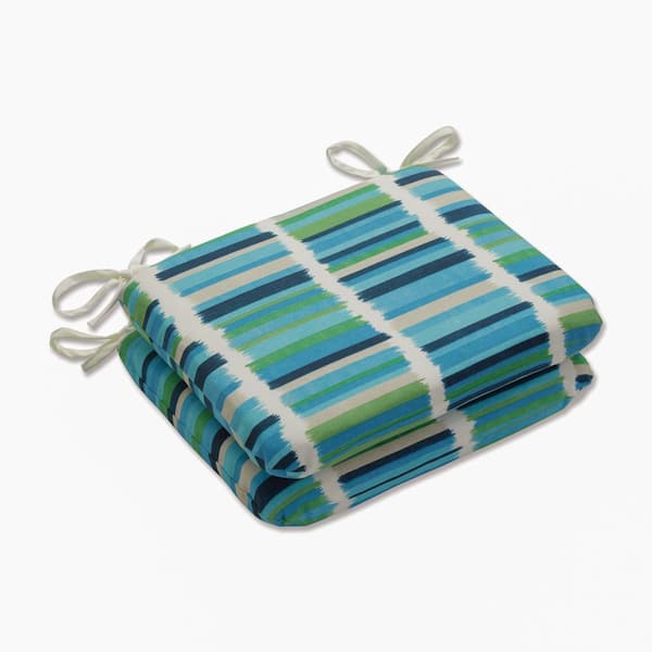 Pillow Perfect Striped 18.5 x 15.5 Outdoor Dining Chair Cushion in Blue/Green/Off-White (Set of 2)