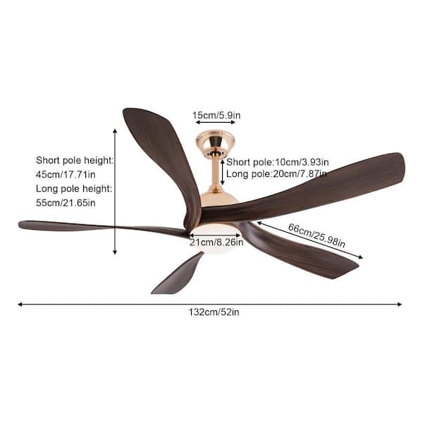 OUKANING 52 in. Indoor Gold amd Brown Modern 6-Speed Reversible