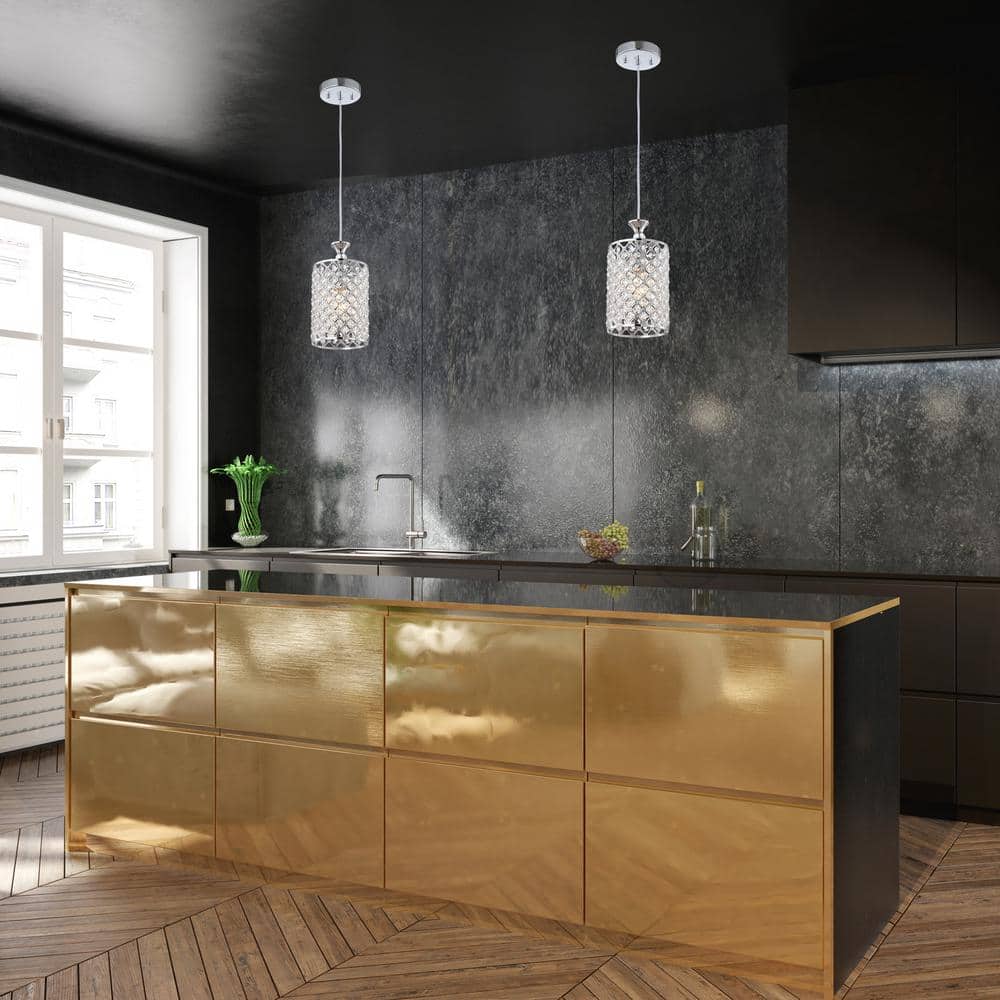 Chrome Crystal Beaded Mini Drum Pendant Light