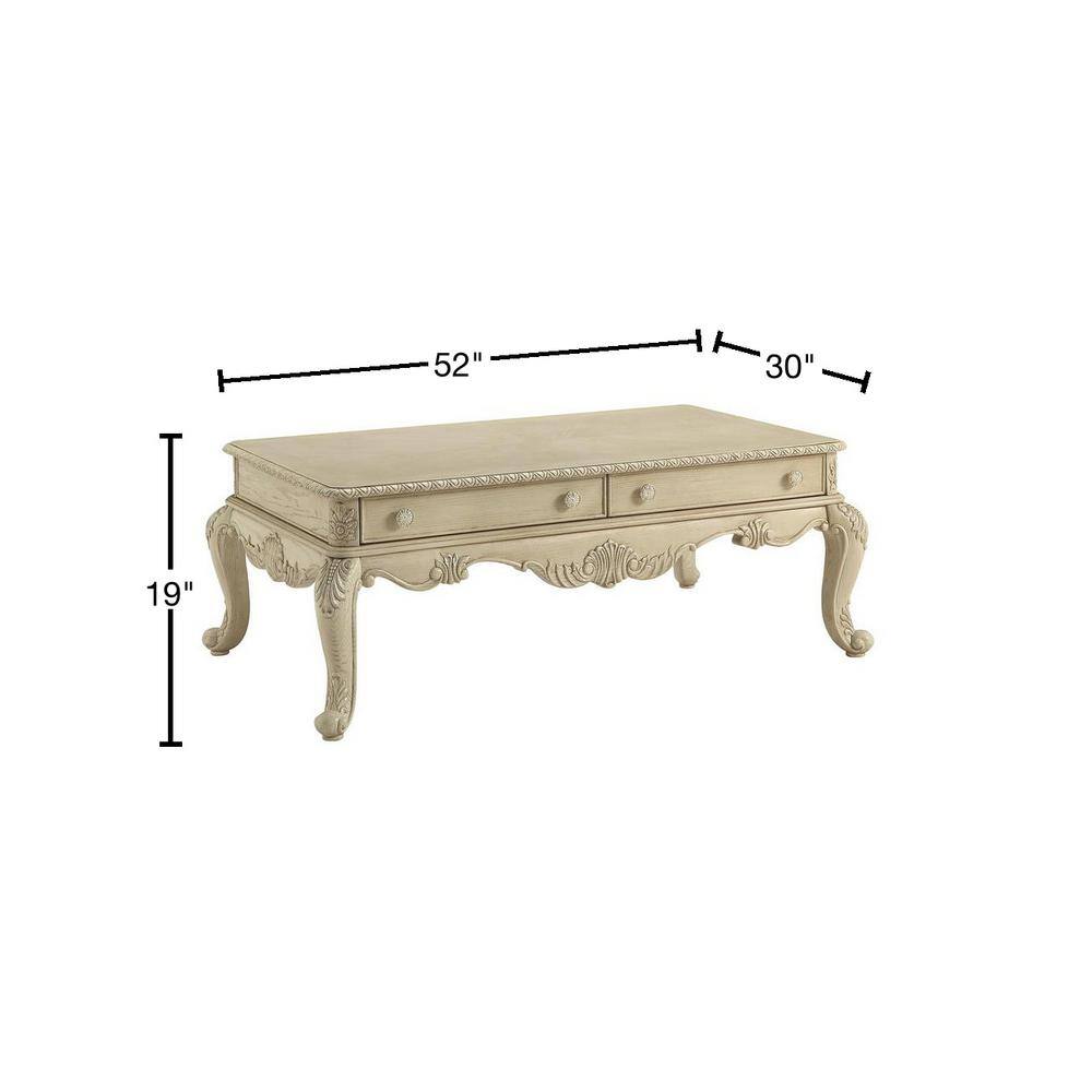 Antique White Rectangular Wood Coffee Table with Storage