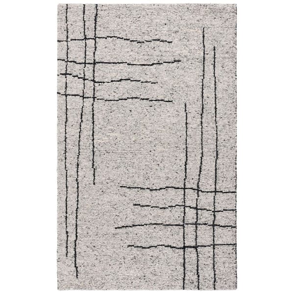 Natura 8 ft. x 10 ft. Gray/Black Abstract Grid Distresed Area Rug
