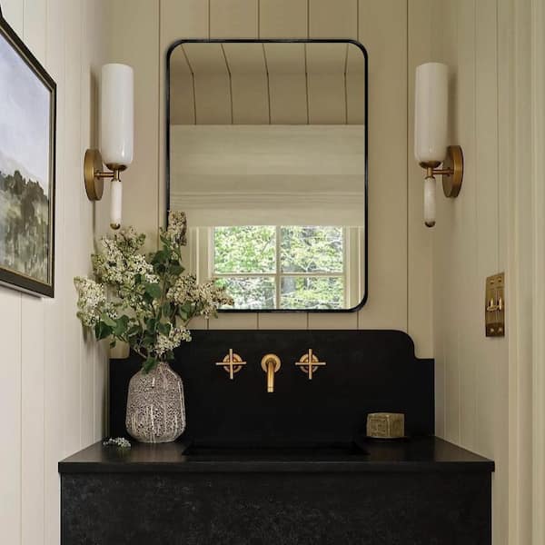 Sxiawe 22 in. W x 30 in. H Modern Rectangular Aluminum Alloy Black Rounded Corner Wall Mirror/Decorative Mirror